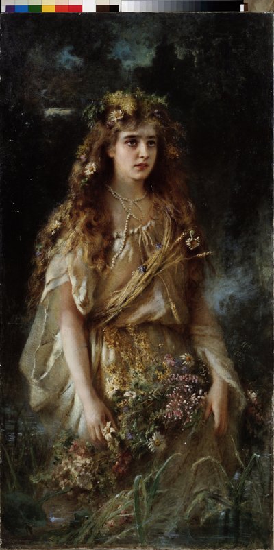 Ofelia (Ofelia). Pintura de Vladimir Yegorovich Makovski (Makovsky, Makovskij) (1846-1920), huile sur toile de Vladimir Egorovic Makovsky