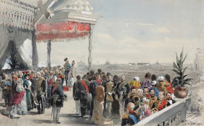 Fiestas públicas tras la coronación del Emperador Alejandro III en el Campo de Khodynka, 1883 de Vladimir Egorovic Makovsky