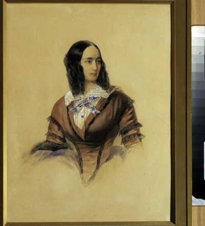 Retrato de Natalie Goncharova (1812-1863), esposa del poeta Alexander Pushkin (1799-1837). (Retrato de Natalia Pushkina, la esposa de A. Pushkin). Obra de Vladimir Ivanovich Hau (Gau) (1816-1895), acuarela sobre cartón de Vladimir Ivanovich Hau