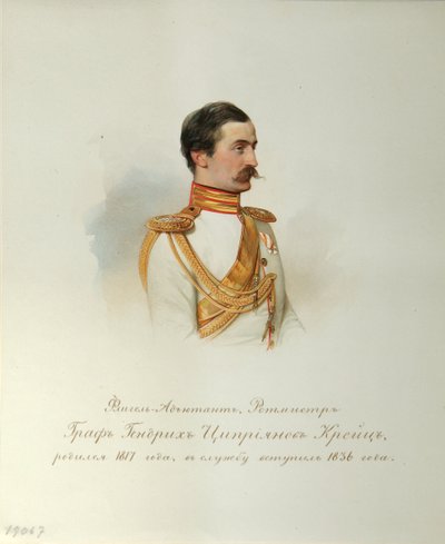 Retrato del Conde Heinrich Cyprianovich von Kreutz (Del Álbum de la Guardia Imperial a Caballo) - Hau (Gau), Vladimir Ivanovich (1816-1895) - 1846-1849 - Acuarela sobre papel - Instituto de Literatura Rusa IRLI (Pushkin-House), San Petersburgo de Vladimir Ivanovich Hau