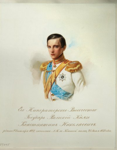 Retrato del Gran Duque Konstantin Nikolaevich de Rusia (1827-1892) (Del álbum de la Guardia Imperial a Caballo) - Hau (Gau), Vladimir Ivanovich (1816-1895) - 1846-1849 - Acuarela sobre papel - Instituto de Literatura Rusa IRLI (Casa Pushkin), San Pedro de Vladimir Ivanovich Hau