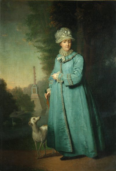 Catalina II paseando en el parque de Tsarskoye Selo con la Columna Chesme al fondo, 1794 de Vladimir Lukich Borovikovsky