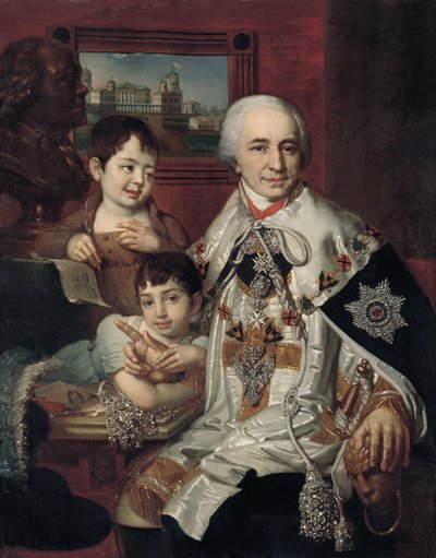 Retrato del Almirante Conde Grigory Grigoryevich Kushelev 1754-1833 con niños, 1801 de Vladimir Lukich Borovikovsky