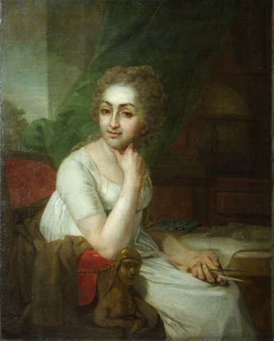 Retrato de una mujer desconocida con una brújula en la mano Praskovia Golitsyna de Vladimir Lukich Borovikovsky