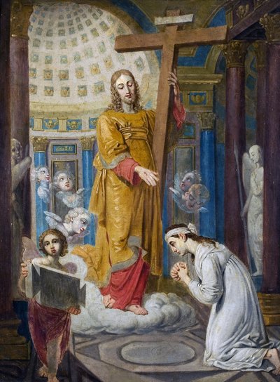 La aparición de Cristo con la cruz a Ekaterina Filippovna Tatarinova (1783-1856) - par Borovikovsky, Vladimir Lukich (1757-1825). Óleo sobre madera, tamaño: 44x34, principios de la década de 1820, Museo Estatal Ruso, San Petersburgo de Vladimir Lukich Borovikovsky