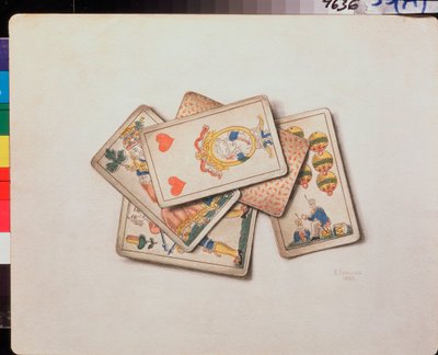 Cartes a jouer, Nature morte (Cartas de juego, Naturaleza muerta) - Oeuvre de Vladimir Pavlovich Sokolov (1860-1913), aquarelle sur papier de Vladimir Pavlovich Sokolov