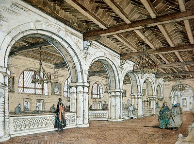 Diseño para el interior de un banco, basado en el estilo del siglo XVII de Vladimir Pokrovsky