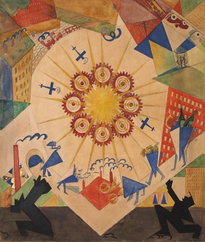 Tierra prometida. Diseño escénico para la obra de teatro Misterio-Bouffe de Vladimir Mayakovsky, 1919 de Vladimir Vladimirovich Mayakovsky