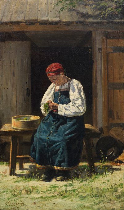Esposa de granjero trabajando, 1874 de Vladimir Yegorovich Makovsky