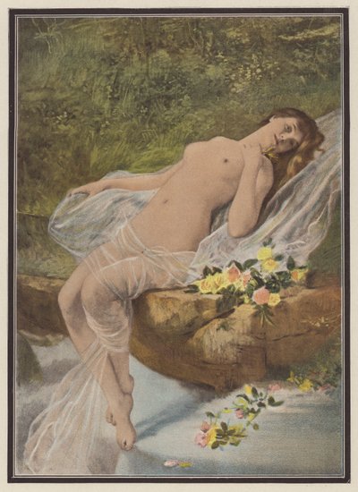 Mujer con flores (litografia en color) de Vlaho Bukovac