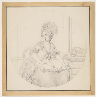Dama joven, hojeando un folio que yace en su regazo de W.A. Müller