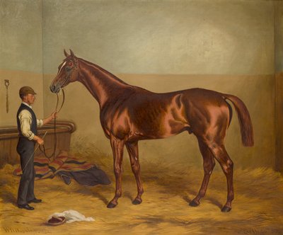 Sir Hugo como un niño de tres años retenido por el novio en un establo, c.1875-92 (óleo sobre lienzo) de W.H. Hopkins