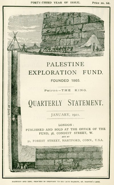Frontispicio que representa las exploraciones realizadas por el teniente Charles Warren y sus hombres, cerca del muro sur del Haram al Sharif, Jerusalén, del Informe Trimestral de la Expedición Palestina de W.H. Simpson