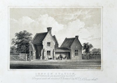 Lenton Station, Nottingham and Mansfield Railway c1848 (litografía tintada sobre papel) de W.L. Walton