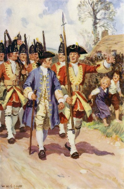 "Todo ese día el sargento y el joven soldado marcharon juntos" (litografía en color) de W.R.S. (after) Stott