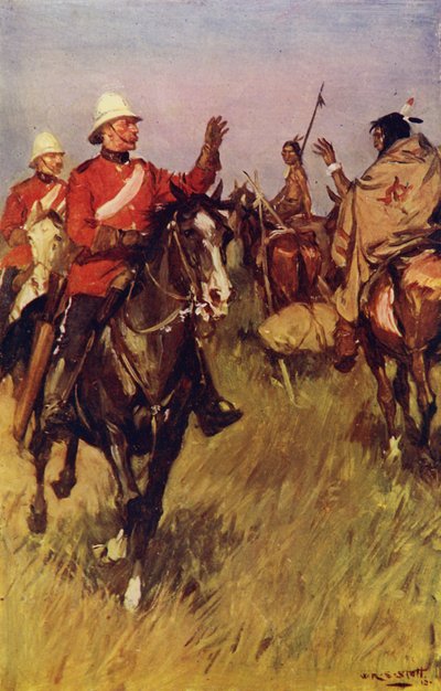 Un intercambio de saludos en la pradera (litografía en color) de W.R.S. (after) Stott
