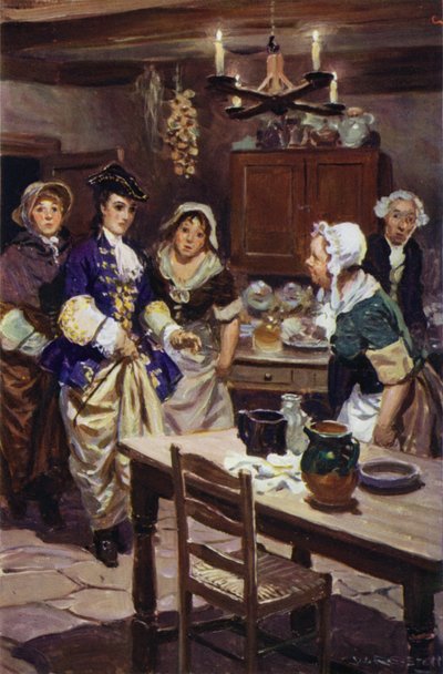 Llegada de Sofía y Honor a la posada (litografía en color) de W.R.S. (after) Stott