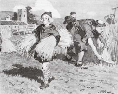 Bede en el campo de cosecha (litografía) de W.R.S. (after) Stott