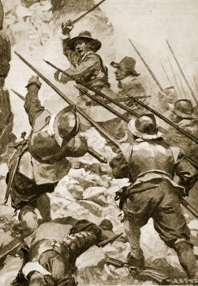 Cromwell liderando el grupo de asalto en Drogheda de W.R.S. (after) Stott