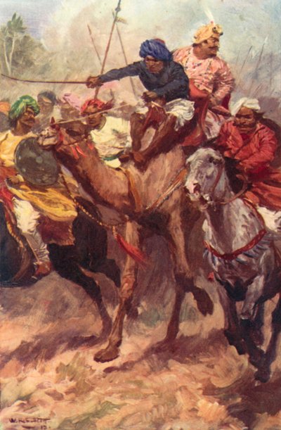 Fuga de Suraja Dowla de Plassey (litografía en color) de W.R.S. (after) Stott