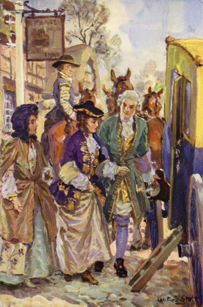 "Su Señoría condujo a las damas al vehículo" (litografía en color) de W.R.S. (after) Stott