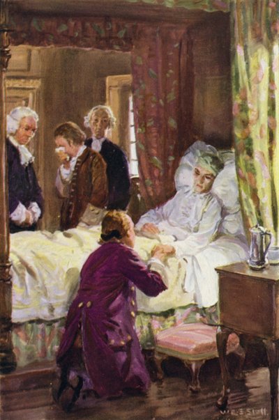 "Jones se arrojó a los pies de su benefactor" (litografía en color) de W.R.S. (after) Stott