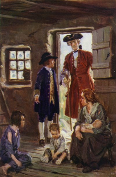 "El joven Jones lo atrajo con cuidado a la morada de Black George" (litografía en color) de W.R.S. (after) Stott