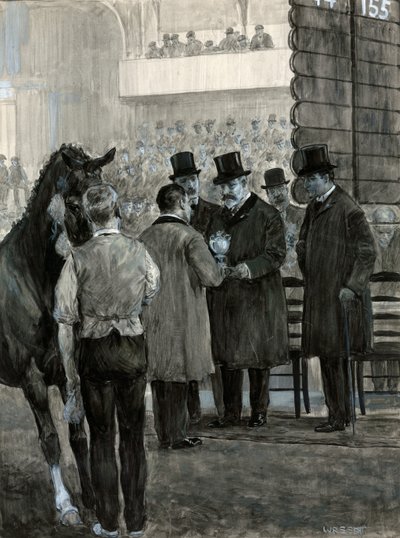 El rey Eduardo VII en el Hackney Horse Show presentando la copa de W.R.S. Stott