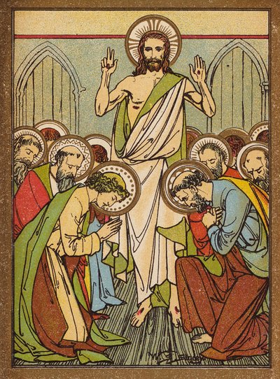 Jesús se presenta a los Apóstoles en Jerusalén (litografía en color) de W.S. Stacey