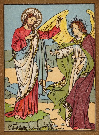 La tentación de Jesús (litografía en color) de W.S. Stacey