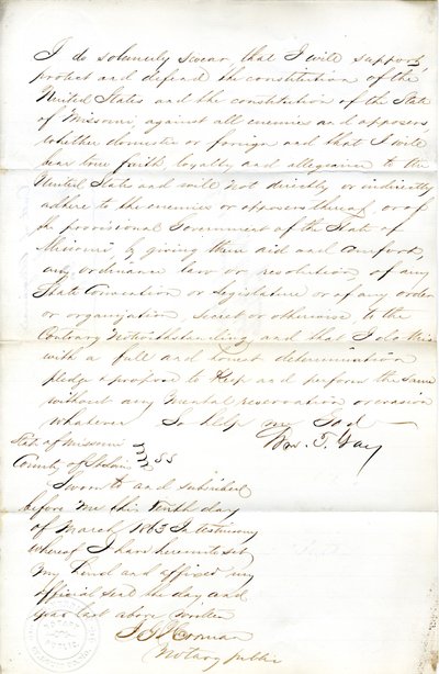 Juramento de lealtad de Wm. T. Gay de Missouri, Condado de St. Louis de W.T. Gay