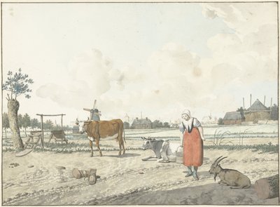 Paisaje con la mujer del agricultor y el ganado de W. Barthautz
