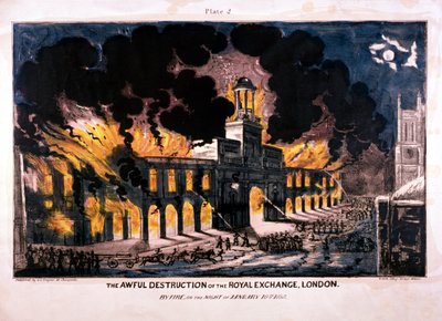 La terrible destrucción de la Bolsa Real, segundo incendio, Londres, 1838 de W Clerk