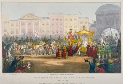 Vista de Temple Bar durante la visita de la Reina Victoria a la Ciudad de Londres en 1837 de W Clerk