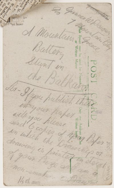 Postal al editor del Liverpool Weekly Courier, 14 de agosto de 1918 de W. Dawson