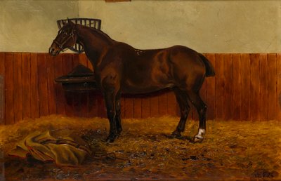 El viejo Cob en un establo, c.1839-98 (óleo sobre tabla) de W. F. Adye