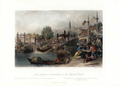 Juncos pasando un plano inclinado en el Canal Imperial, China, c. 1840 de W Floyd
