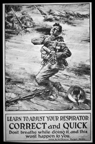 Cartel del Ejército Americano advirtiendo sobre ataque de gas de W. G. (after) Thayer