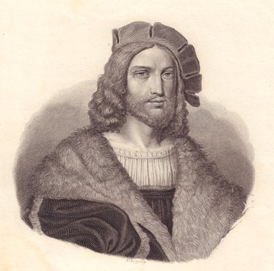 Retrato del poeta italiano Antonio Tebaldeo (1463-1537), grabado en cobre del cuadro de Rafael de John Ward Dunsmore