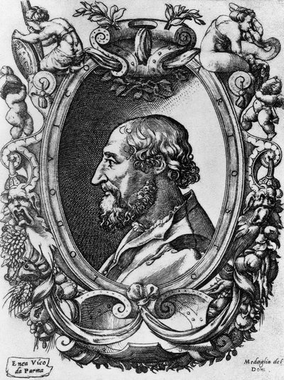 Retrato de Ludovico Ariosto (1474-1533), poeta y dramaturgo italiano, Medaglie del Doni, grabado por Enea Vico (1523-1567) de John Ward Dunsmore