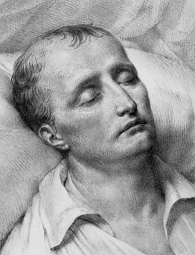 Retrato de Napoleón Bonaparte (1769-1821) en su lecho de muerte, litografía de John Ward Dunsmore