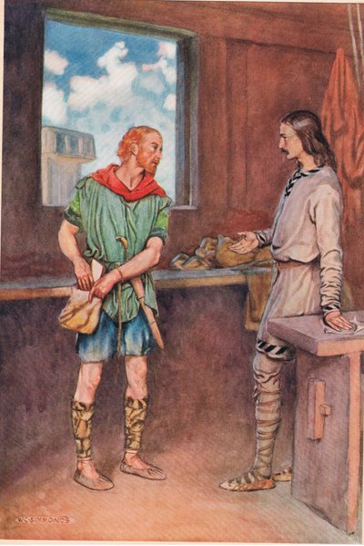 Un marinero entrega a Horacio una carta de Hamlet, de 