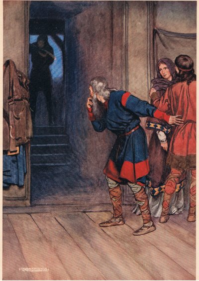 Polonio prueba la cordura de Hamlet mientras el rey y la reina observan, de 