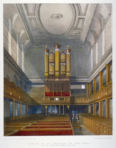 Interior, mirando al oeste, Iglesia de San Dunstan en el Oeste, Fleet Street, Ciudad de Londres, 1829 de W Ganci