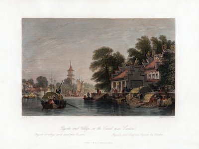 Pagoda y aldea, en el canal cerca de Cantón, China de W. H. Capone