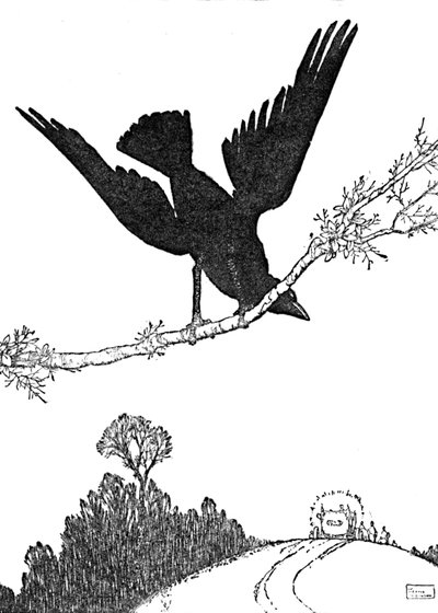 Y agitó sus alas negras en el carruaje hasta que estuvo fuera de vista, c1930 de William Heath Robinson