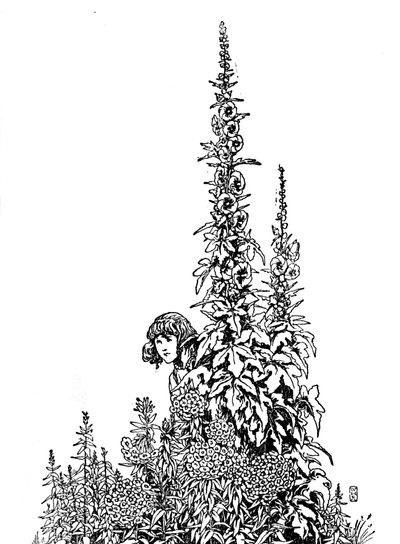 Gerda conocía cada flor en el jardín, c. 1930 de William Heath Robinson