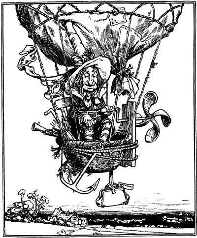 Ilustración del libro infantil Las aventuras del tío Lubin de William Heath Robinson