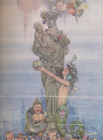 Ella Puso la Estatua de Vuelta en su Jardín, c. 1930 de William Heath Robinson