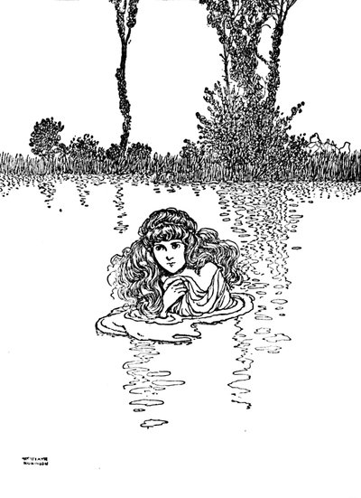 Así que Elise se quitó la ropa y se metió en el agua, c. 1930 de William Heath Robinson